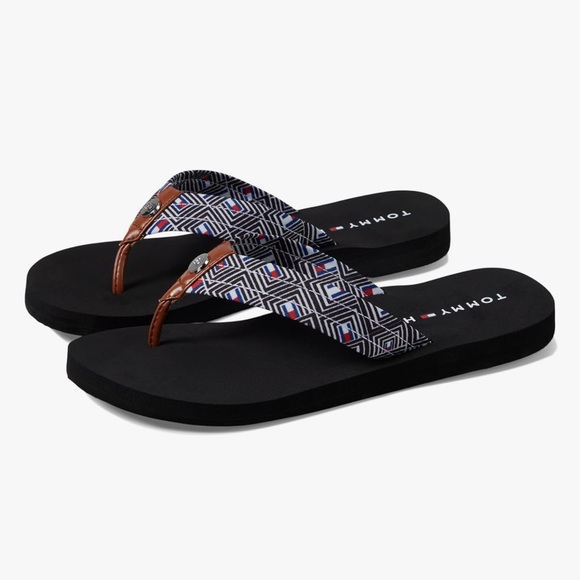 Tommy Hilfiger Geometric Black Flip Flops - Picture 1 of 5